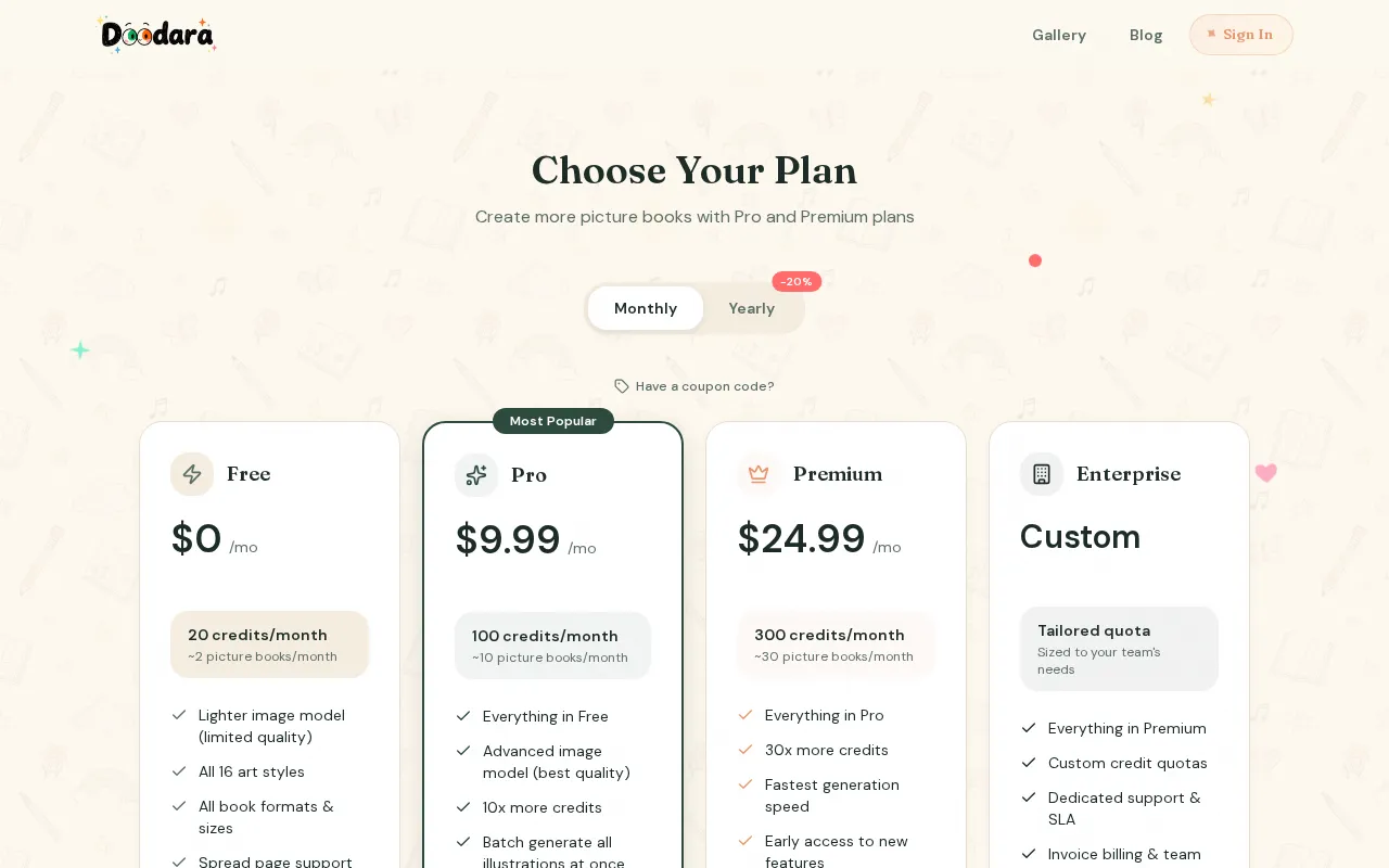 Doodara — pricing page