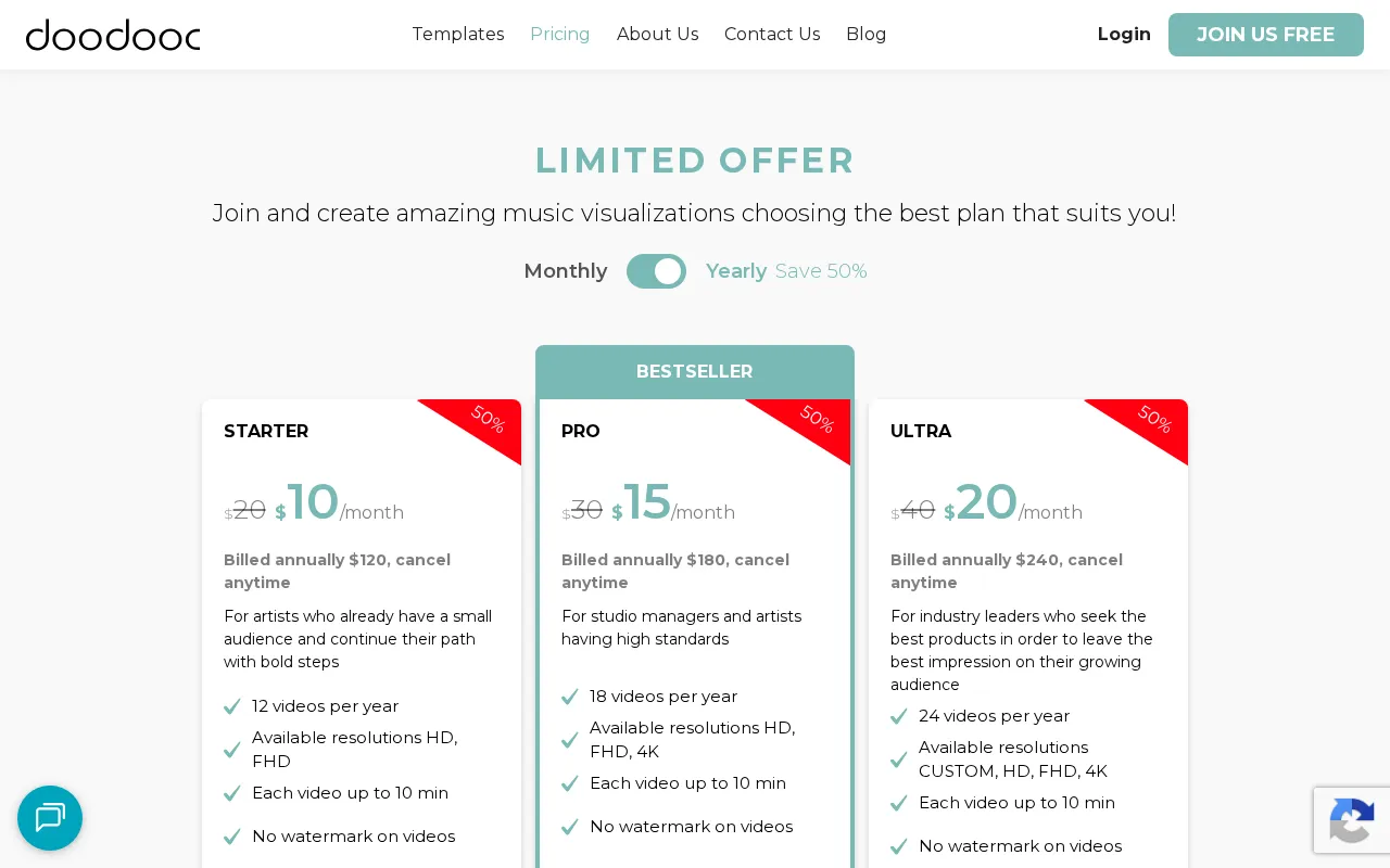 doodooc Music Visualizer — pricing page