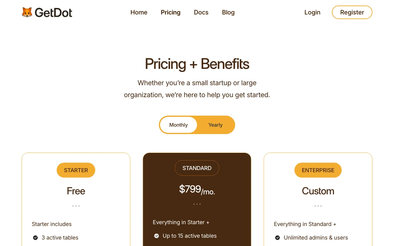 Dot — pricing page