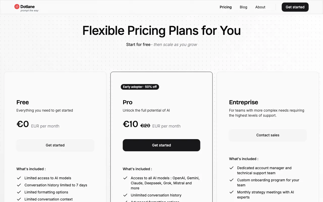 Dotlane — pricing page