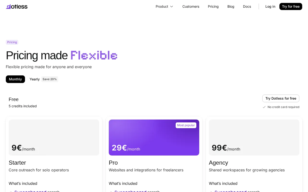 Dotless — pricing page