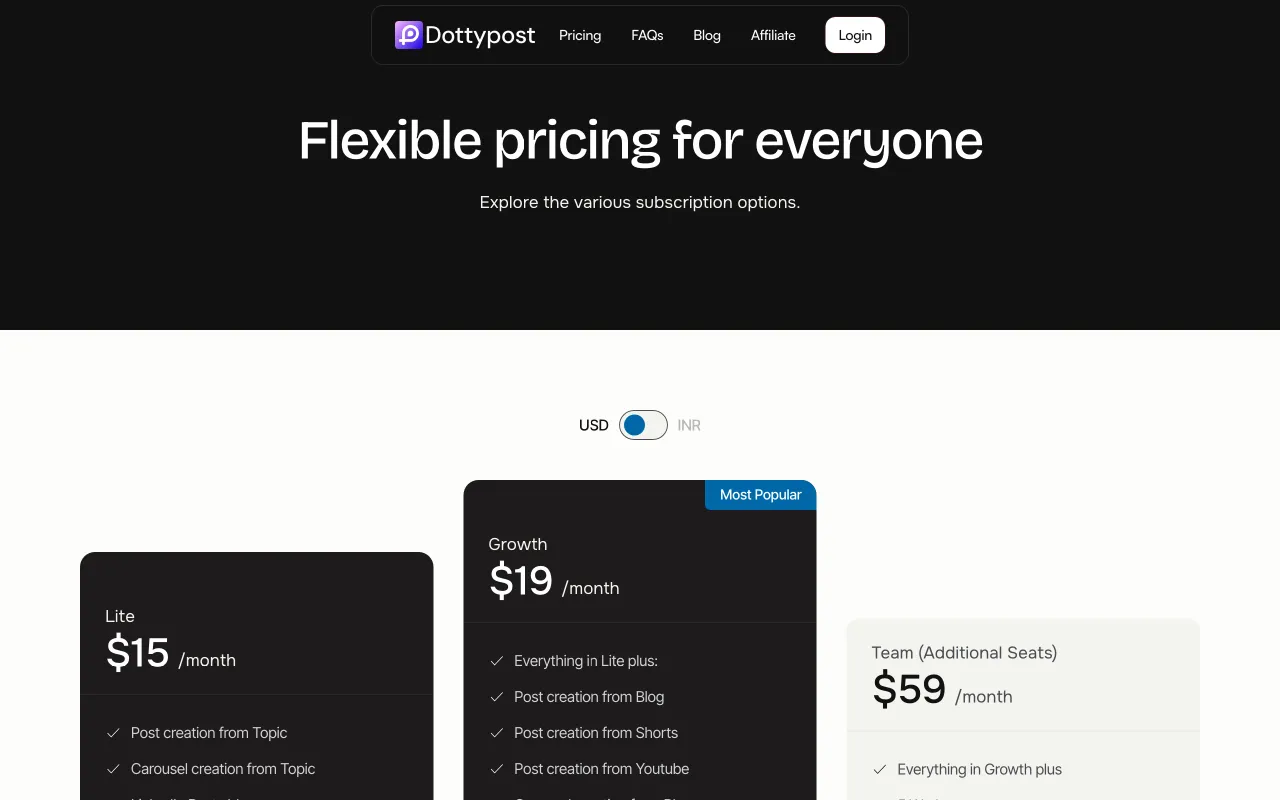 Dottypost — pricing page