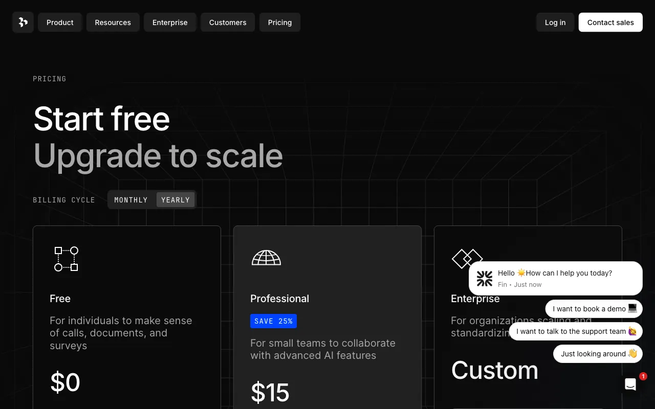 Dovetail — pricing page
