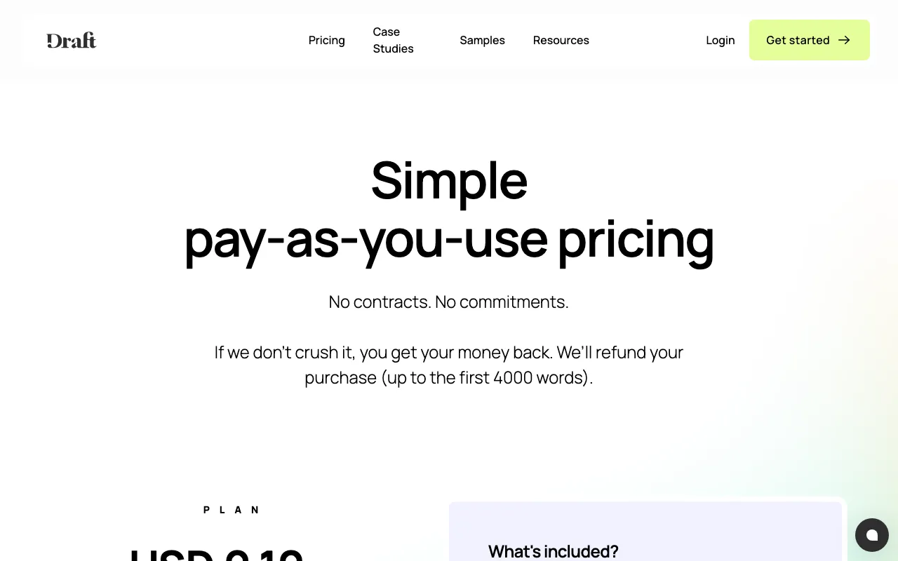 Draft.co — pricing page