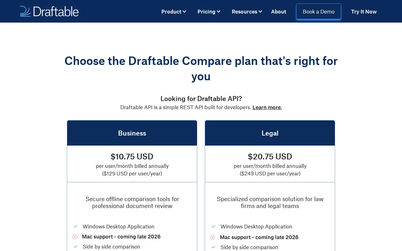 Draftable — pricing page