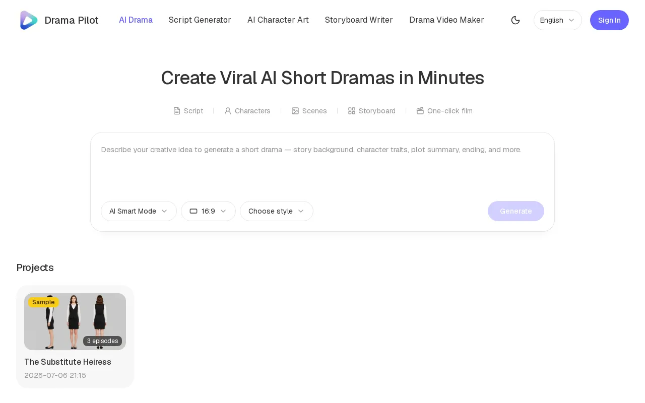 DramaPilot — pricing page