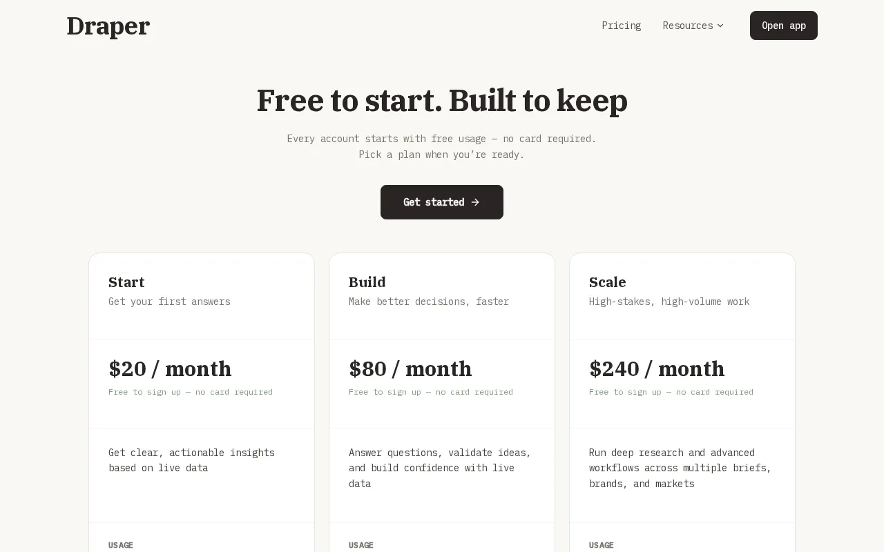 Draper — pricing page
