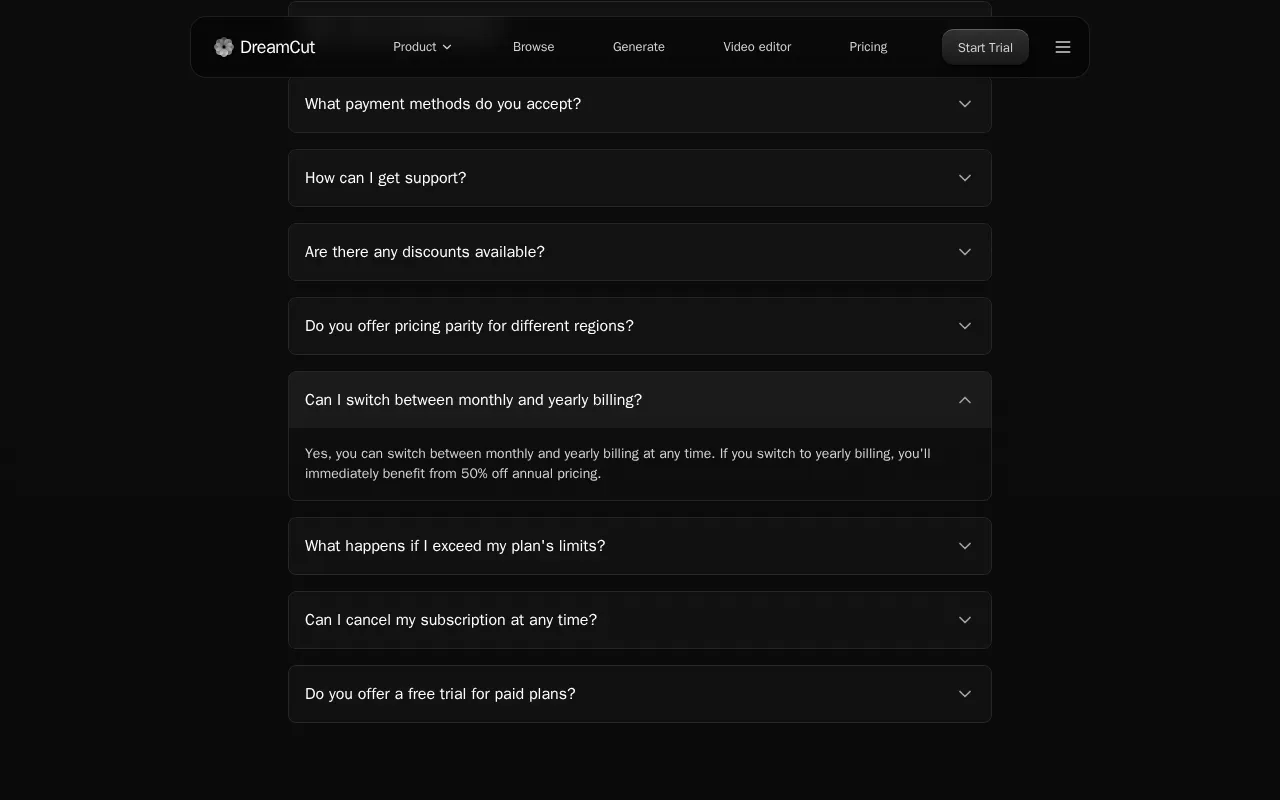 DreamCut — pricing page