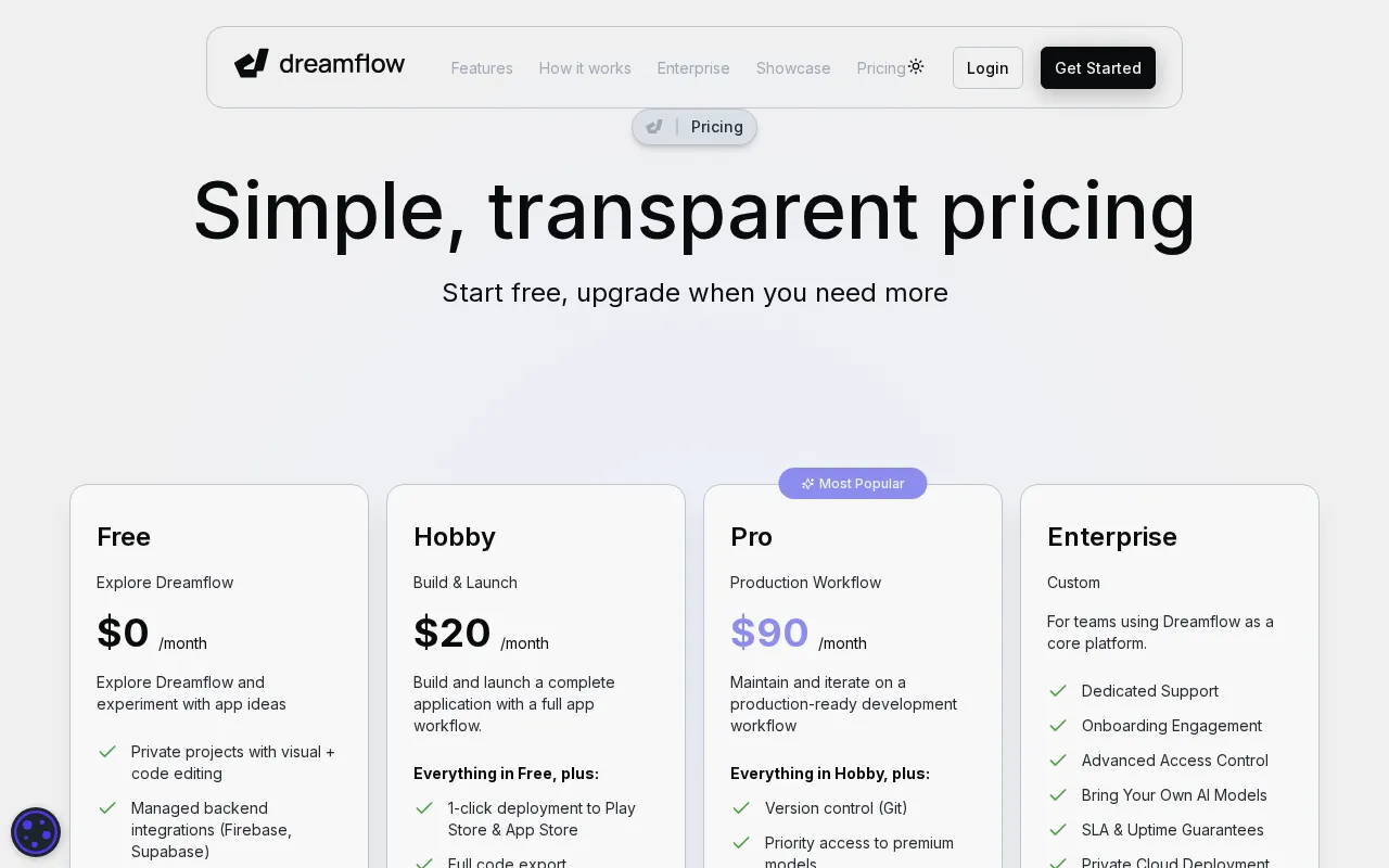 Dreamflow — pricing page