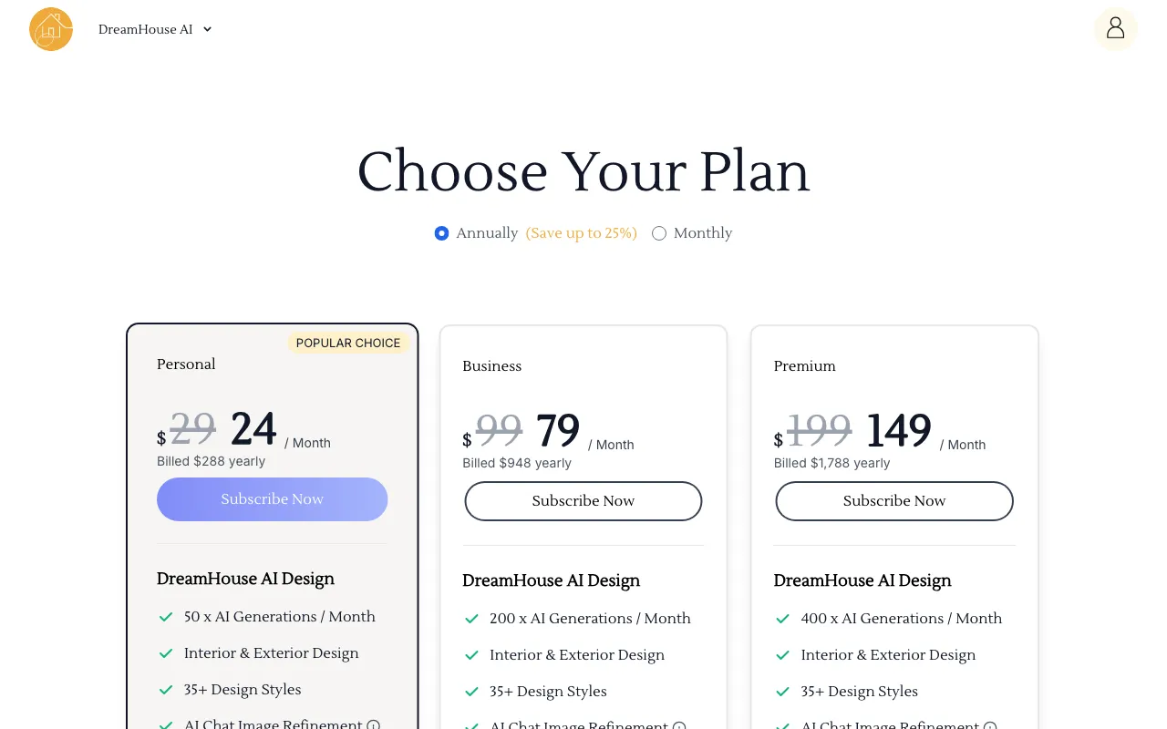 Dreamhouse AI — pricing page