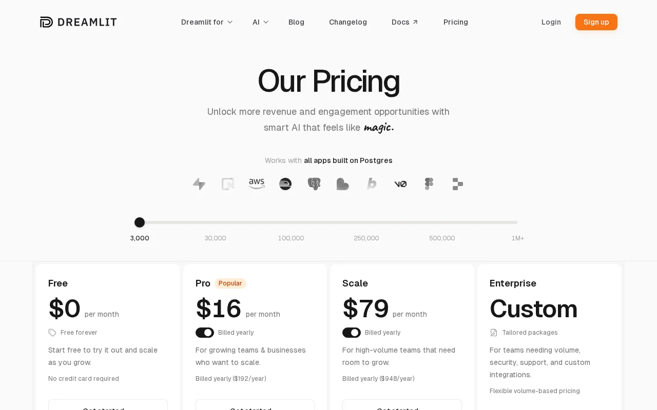 Dreamlit AI — pricing page