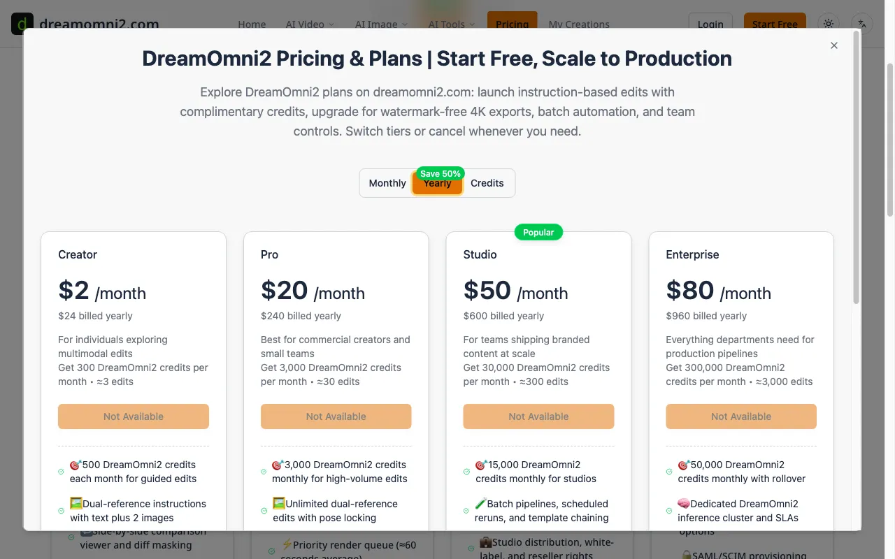 Dreamomni2 — pricing page