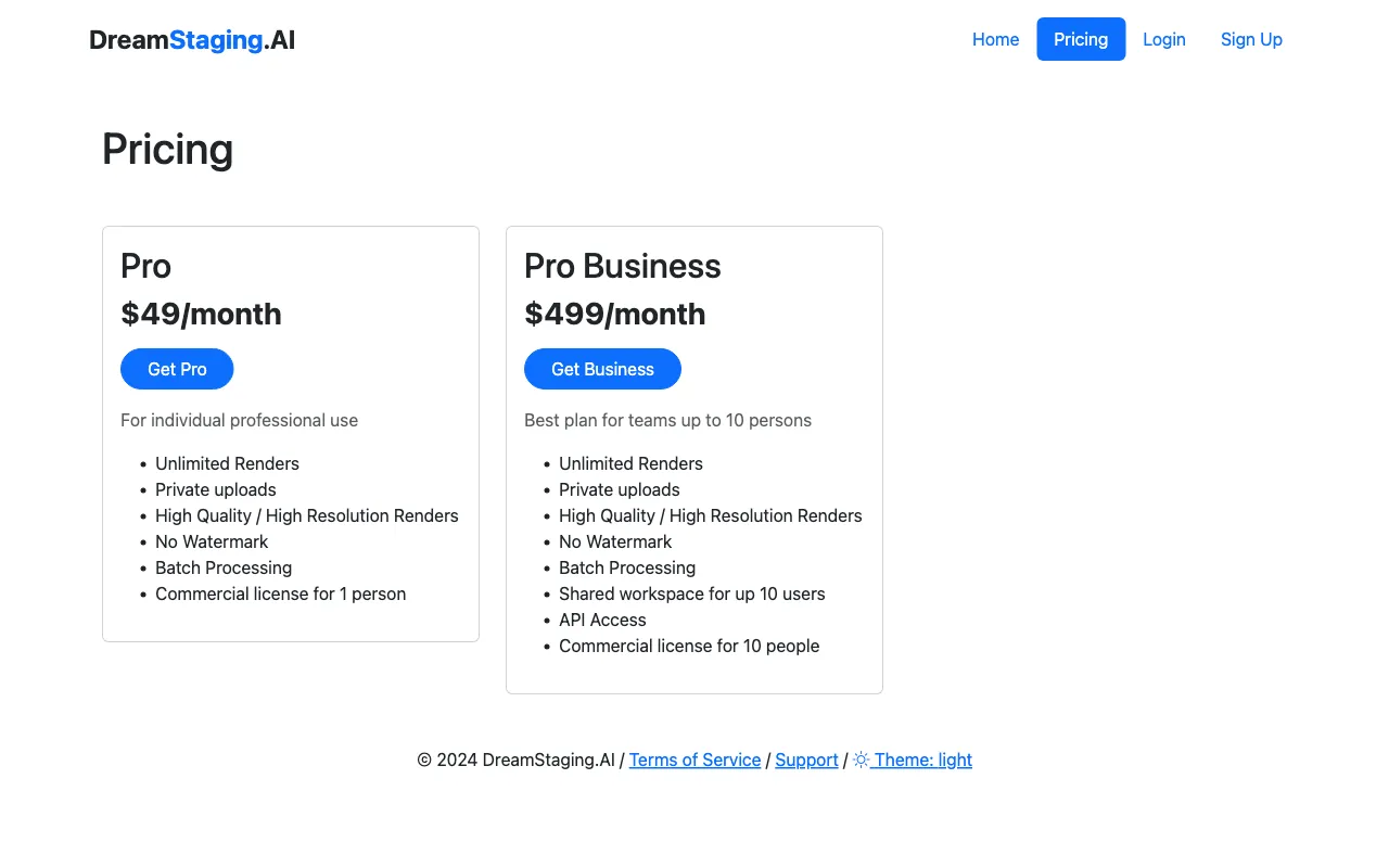 DreamStaging.AI — pricing page
