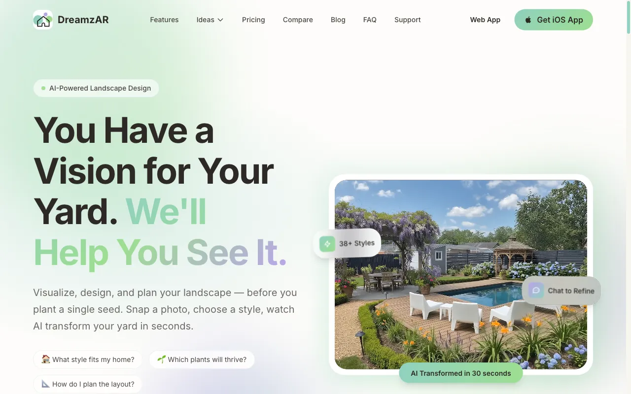 DreamzAR AI Landscape Design — preview screenshot