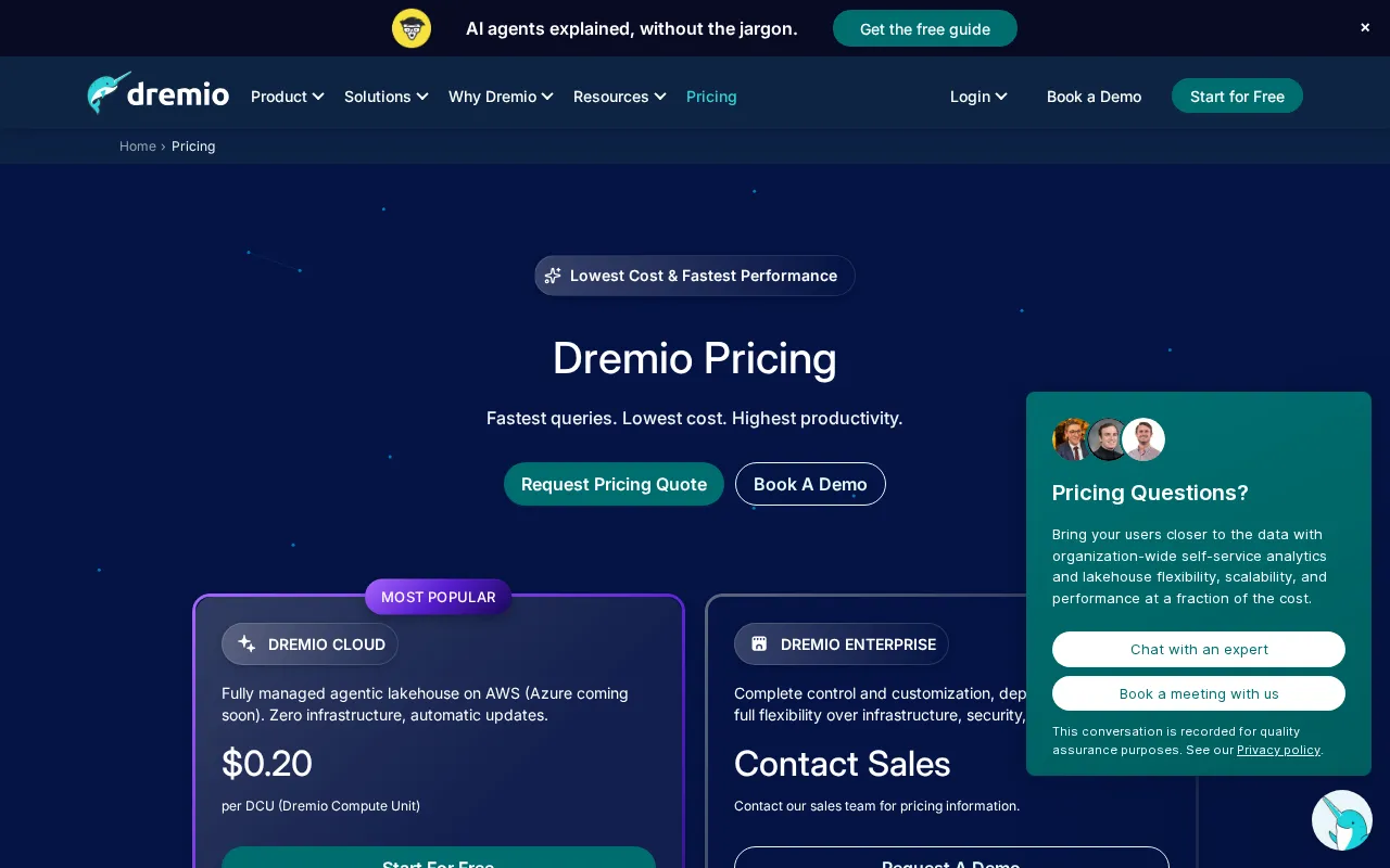 Dremio — pricing page