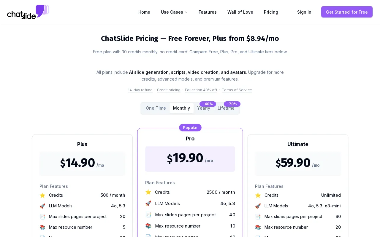 ChatSlide — pricing page