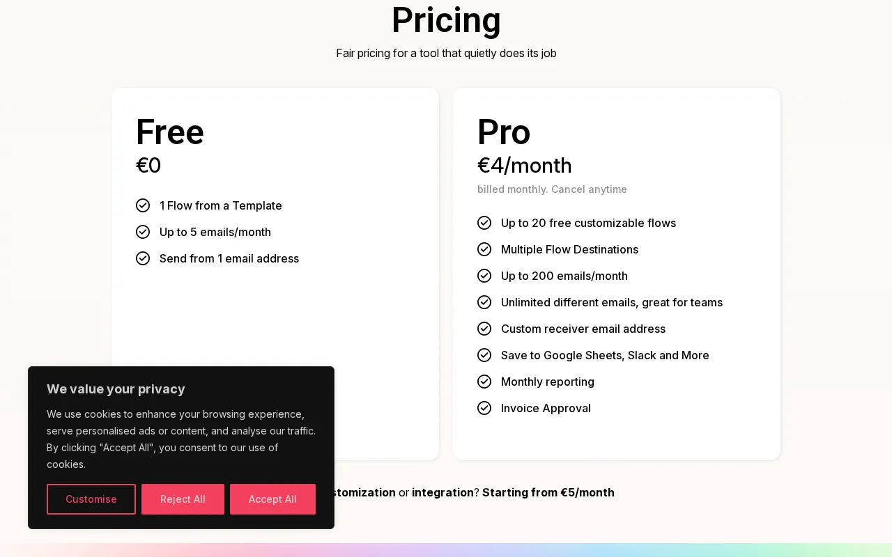Dropflow — pricing page