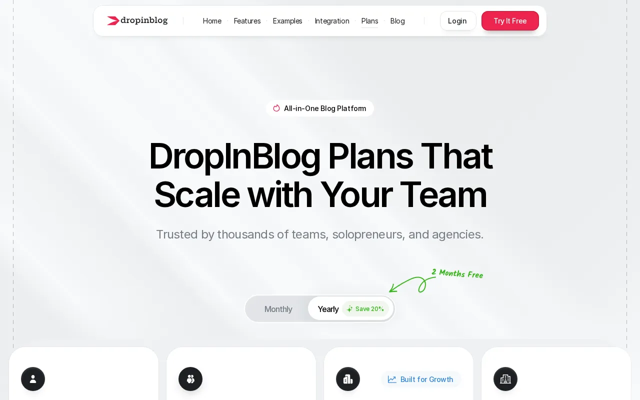 Dropinblog — pricing page
