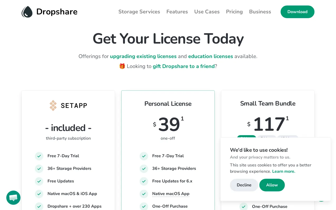 Dropshare — pricing page