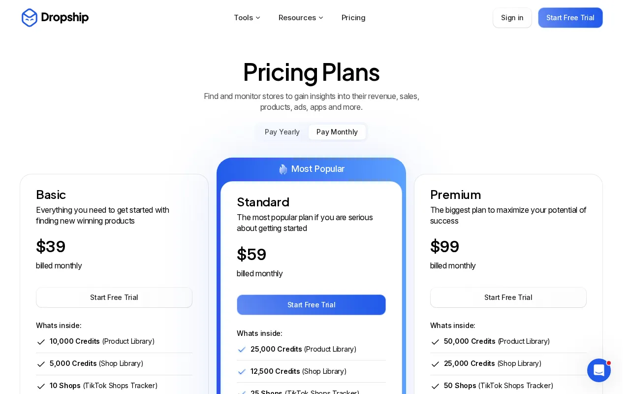 Dropship — pricing page