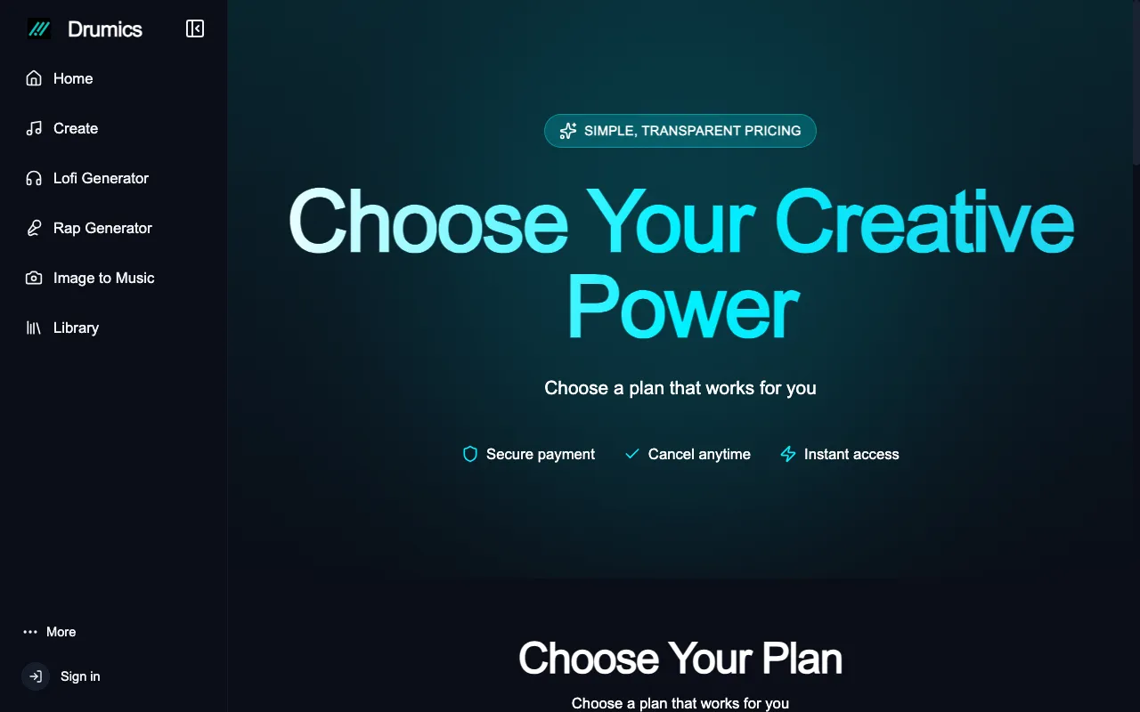 Drumics — pricing page