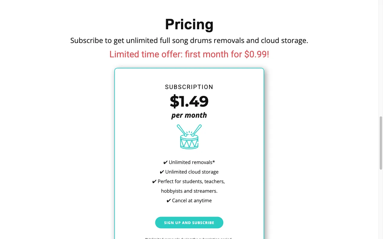 Drumless — pricing page