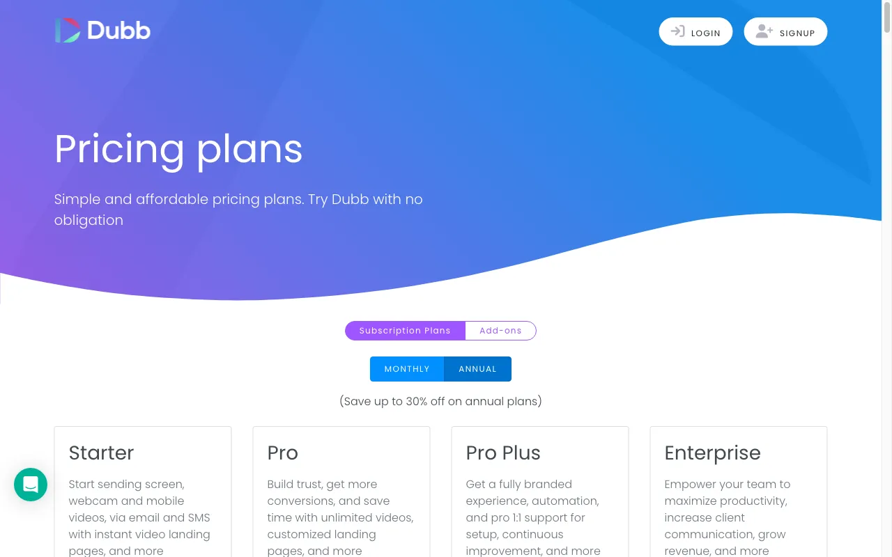 Dubb — pricing page
