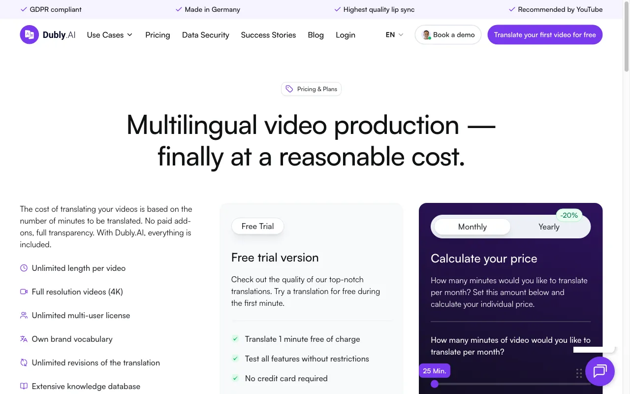 Dubly.AI — pricing page