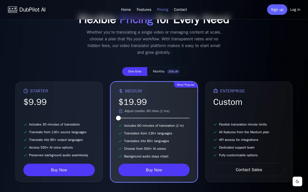 Dubpilotai — pricing page