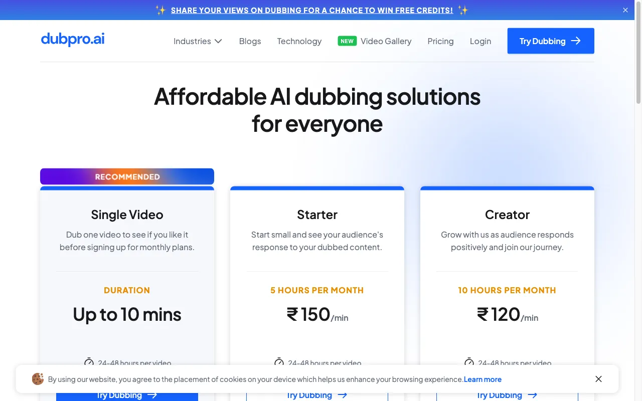 Dubpro.ai — pricing page