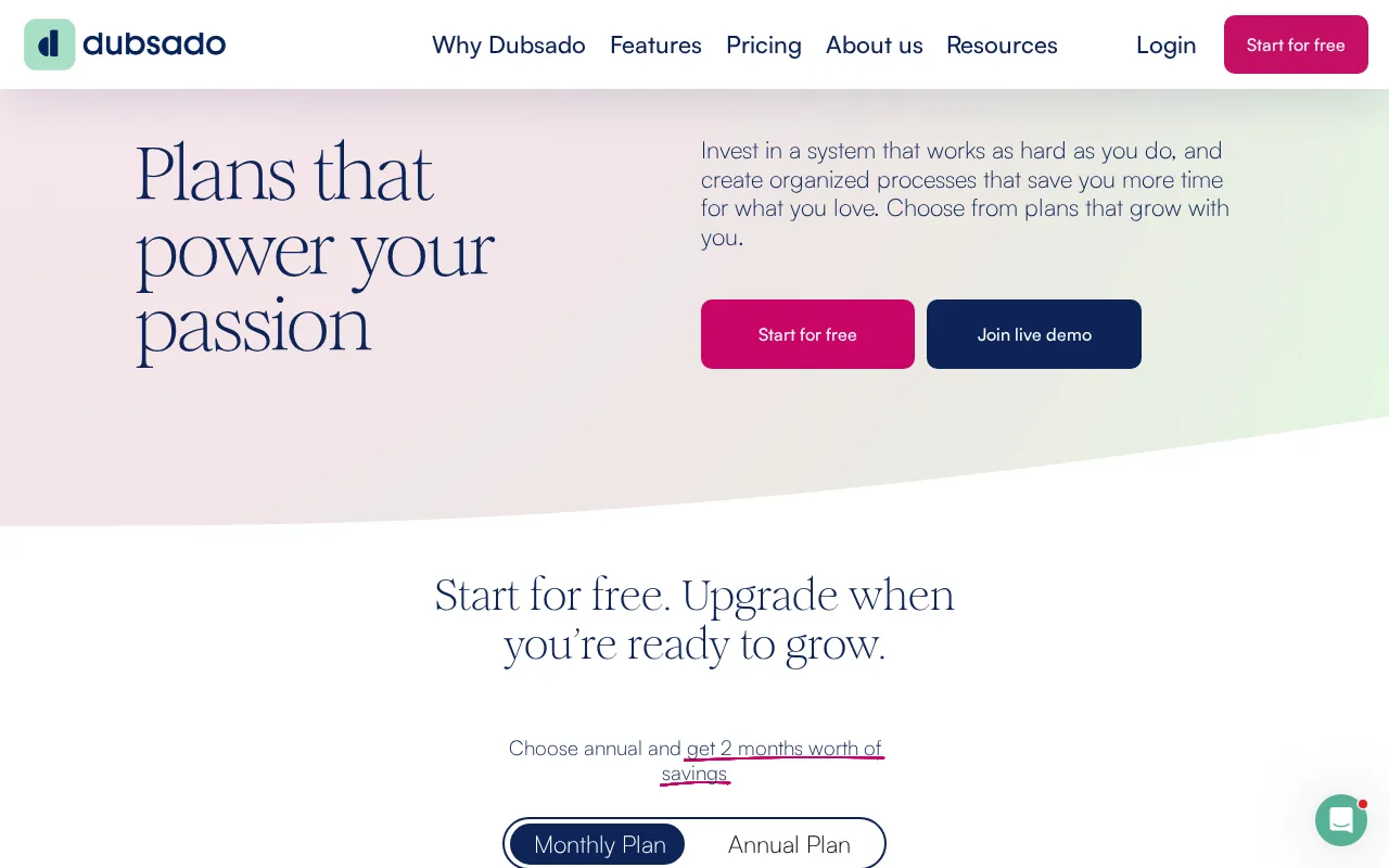 Dubsado — pricing page