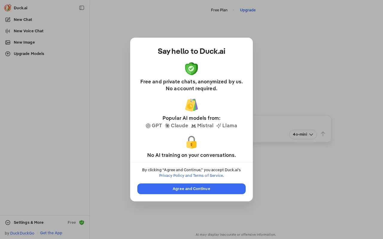 Duck.ai — pricing page
