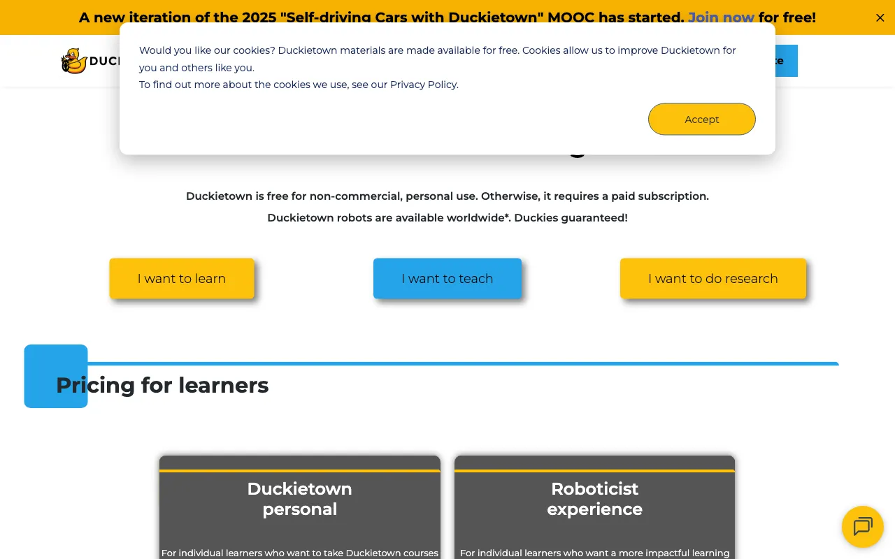 Duckietown - Learning robotics and AI like the professionals — pricing page