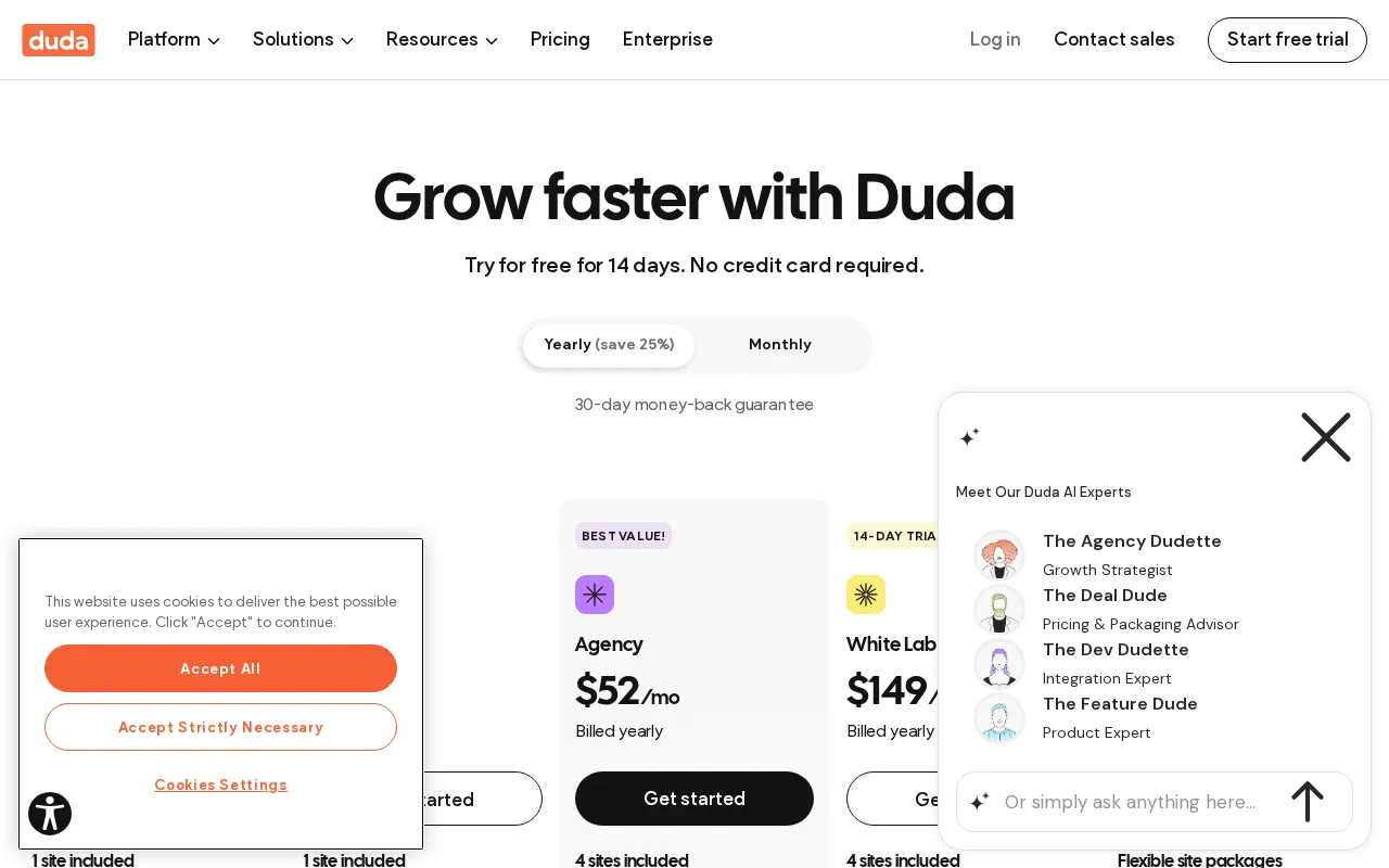Duda — pricing page