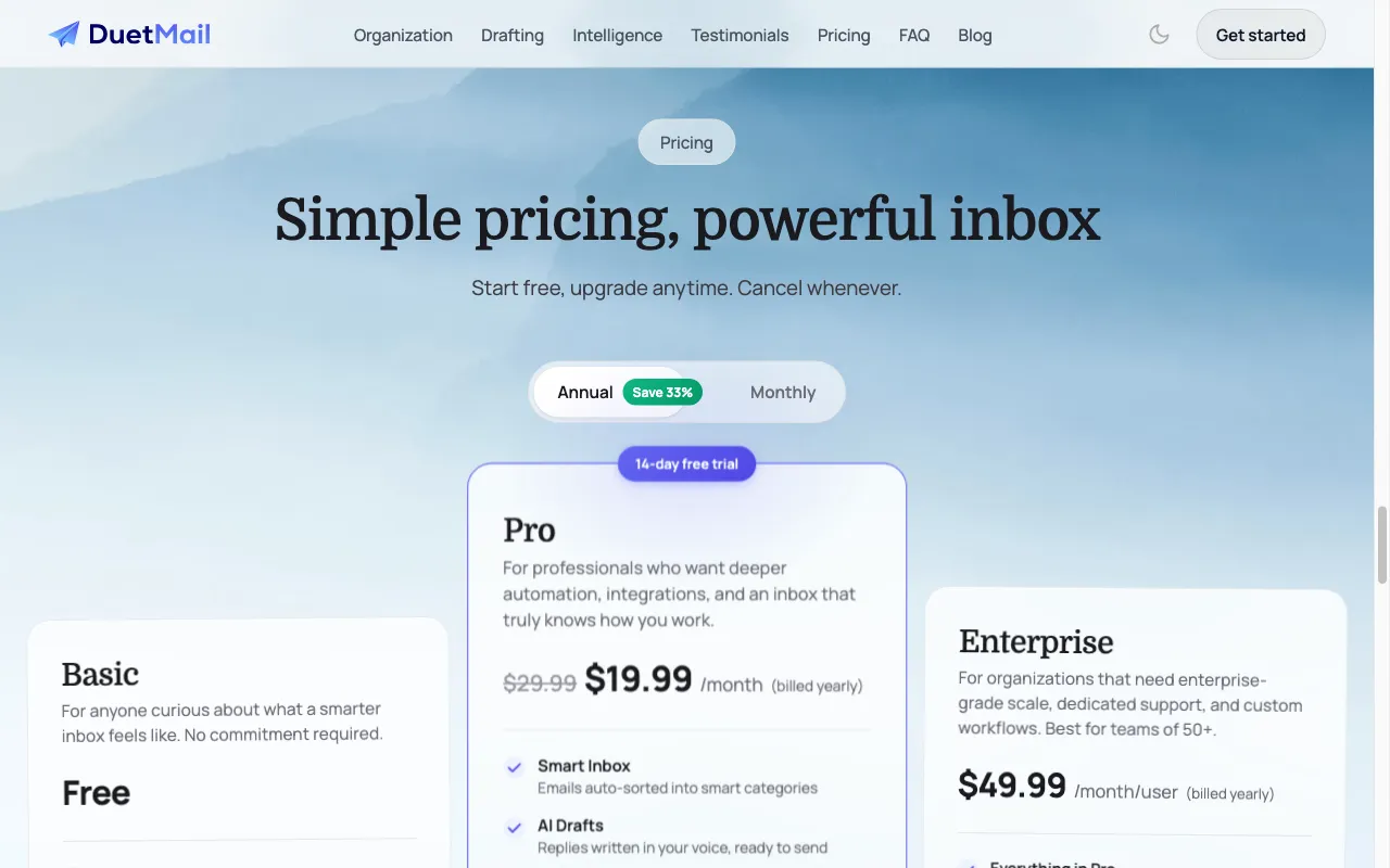 Duet Mail — pricing page