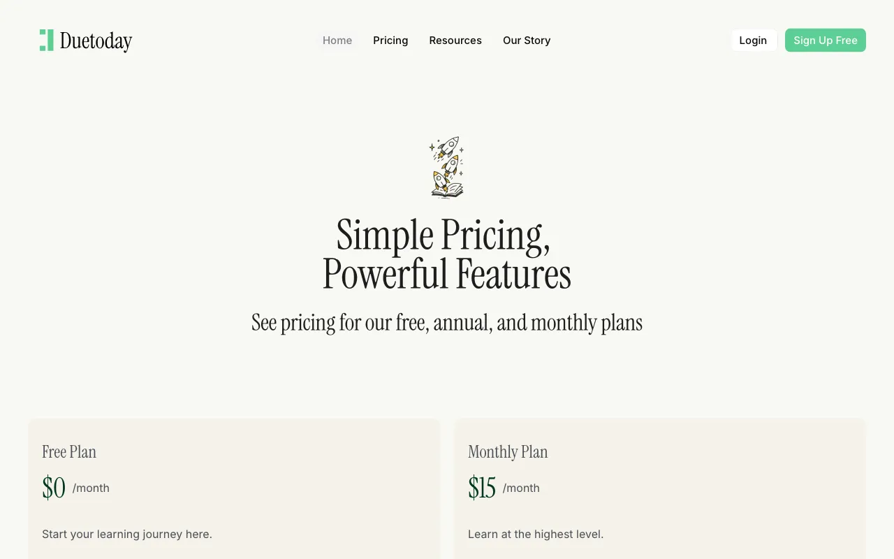 Duetoday — pricing page