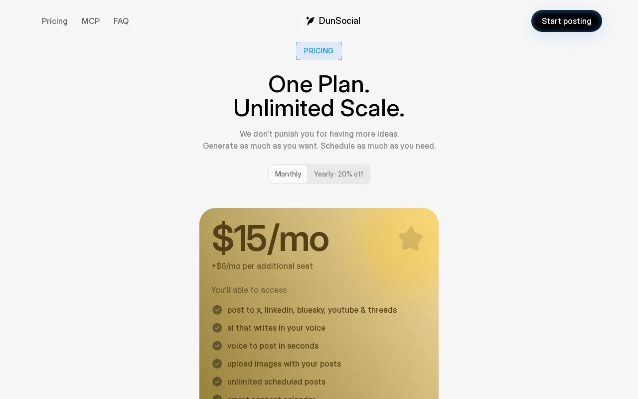 DunSocial — pricing page