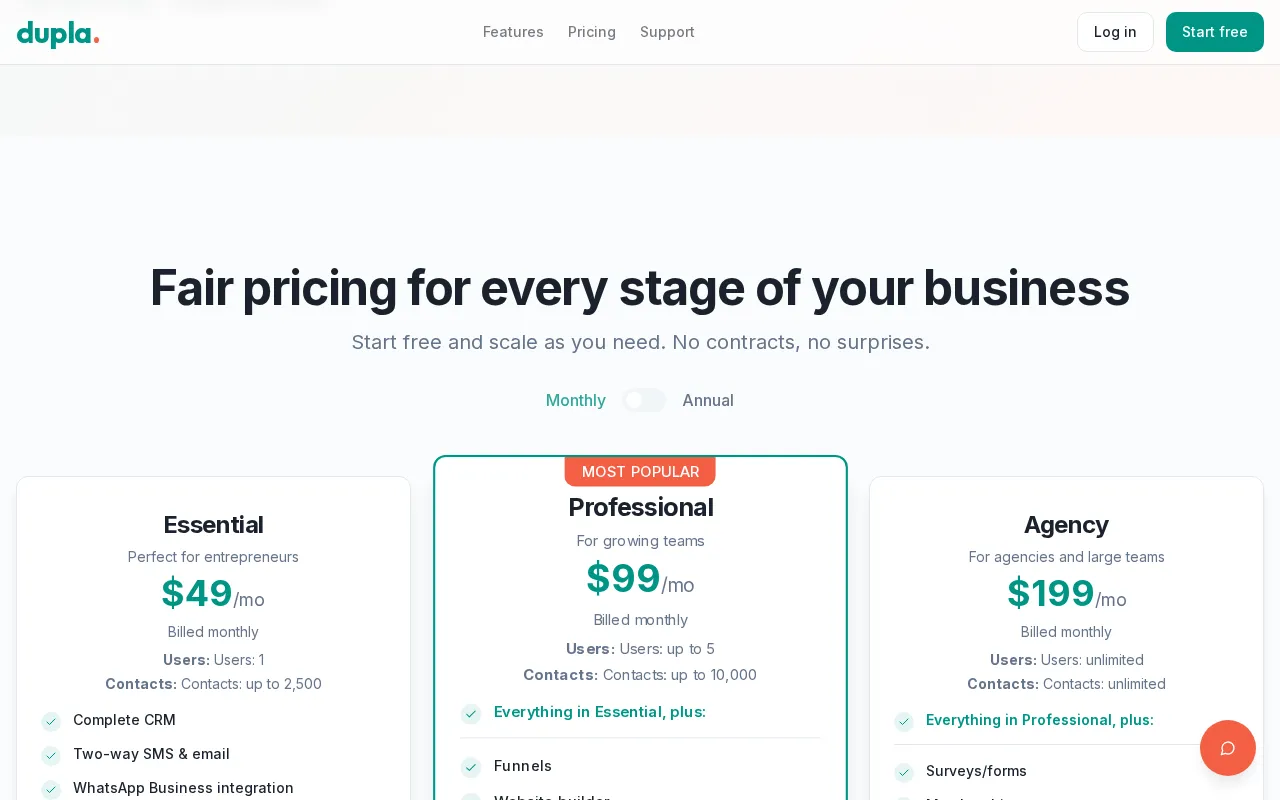 dupla — pricing page