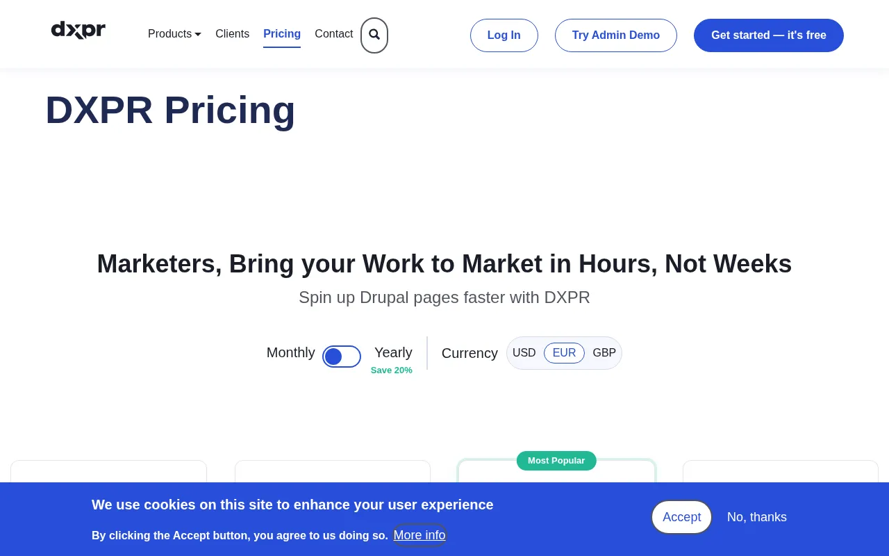 DXPR Builder — pricing page