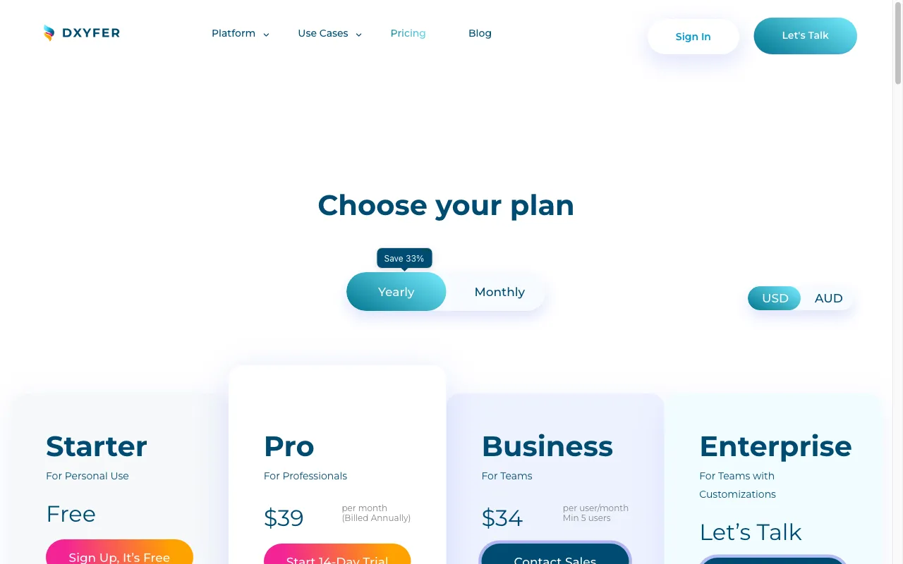 Dxyfer — pricing page