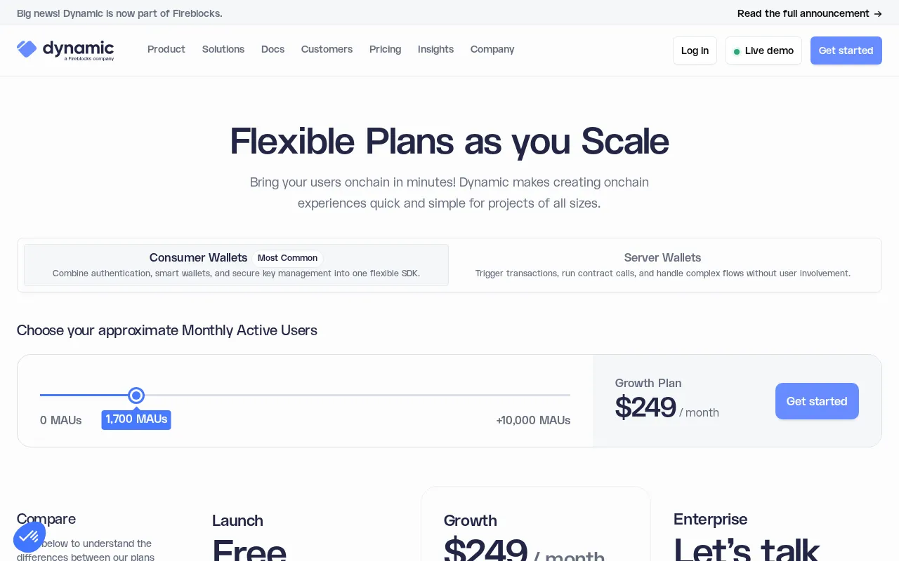 Dynamic — pricing page
