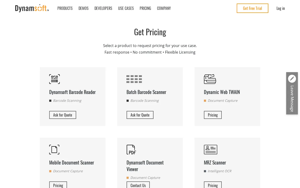 Dynamsoft — pricing page