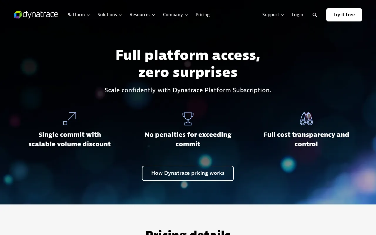 Dynatrace — pricing page