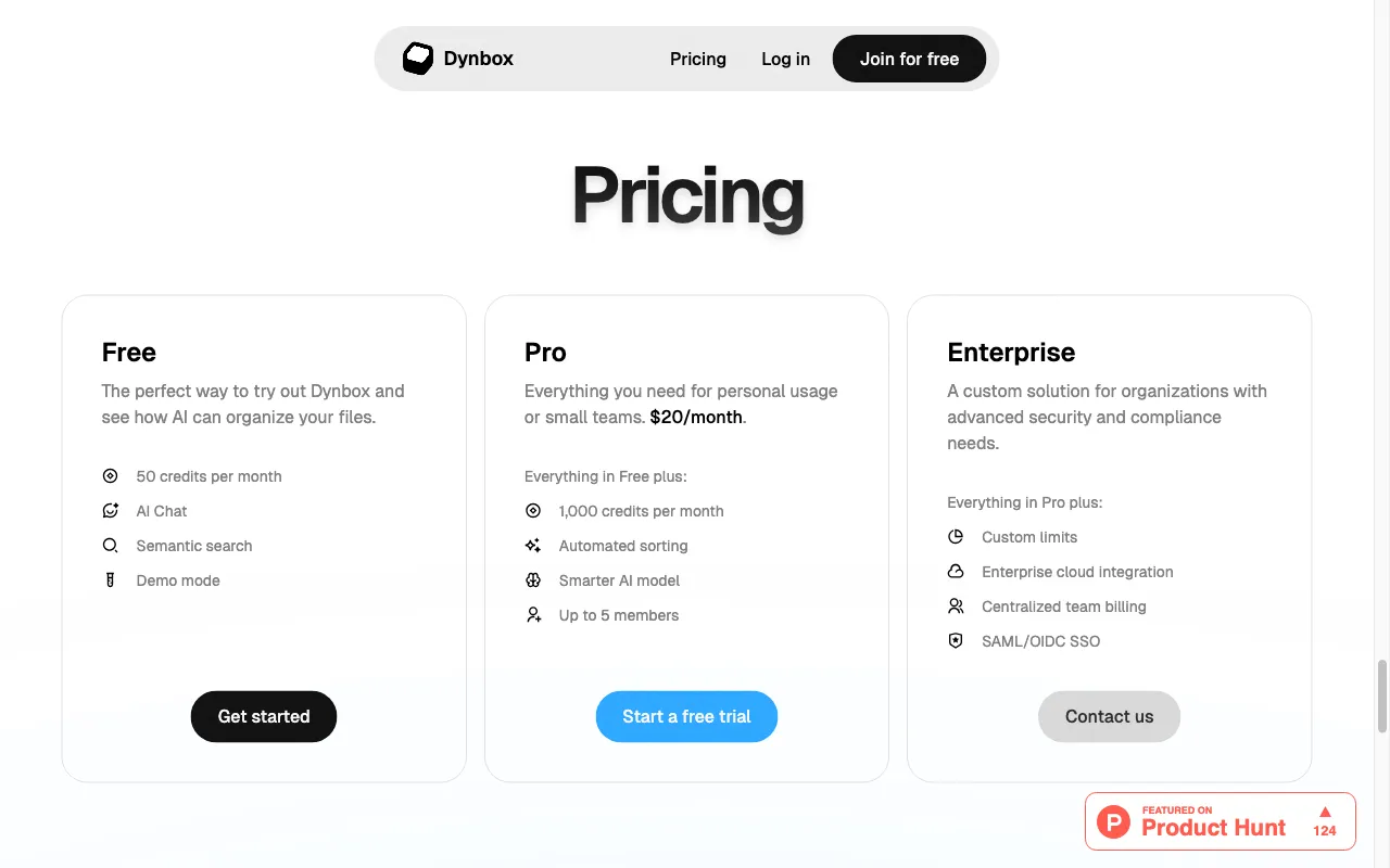 Dynbox.app — pricing page