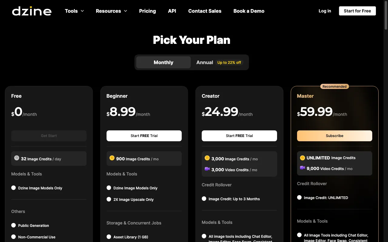 Dzine AI — pricing page