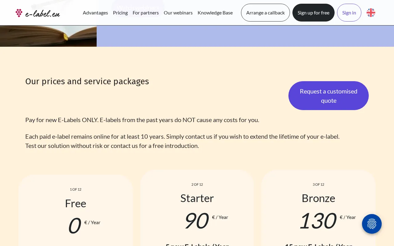 e-label.eu — pricing page