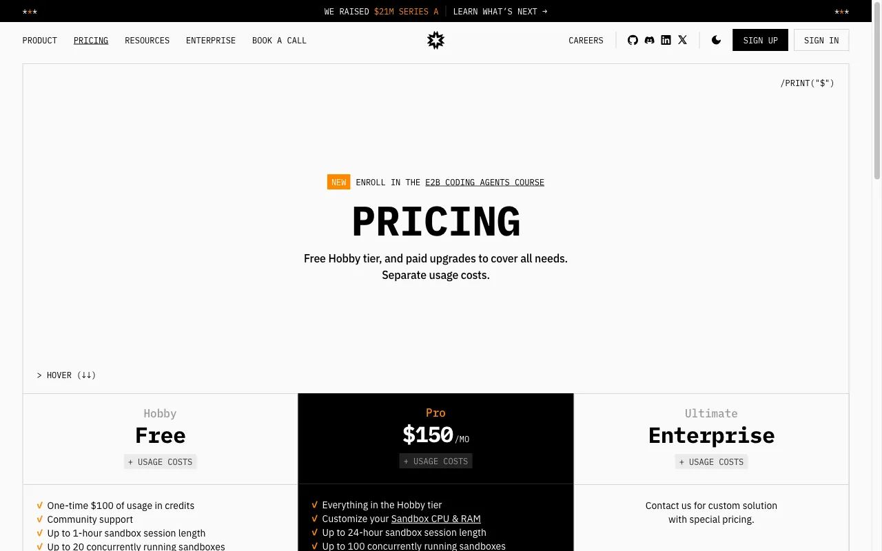 E2B — pricing page