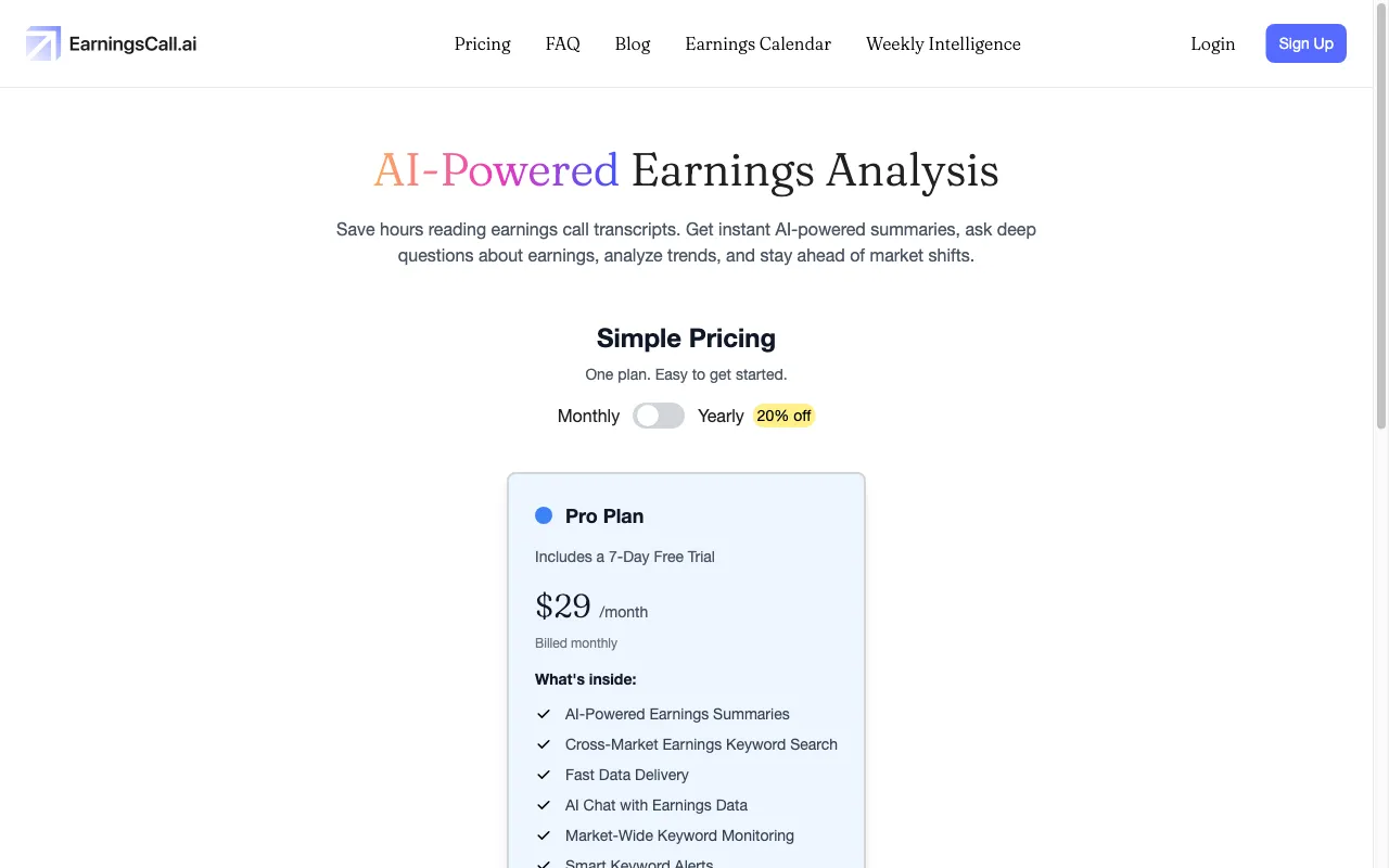 EarningsDigest.ai — pricing page