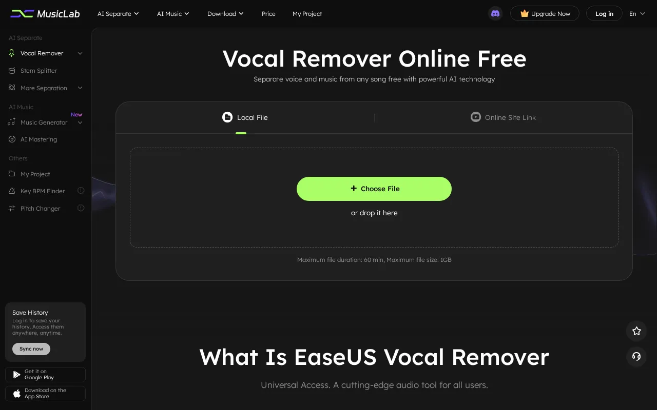 EaseUS Vocal Remover and AI Instrumental Splitter — preview screenshot