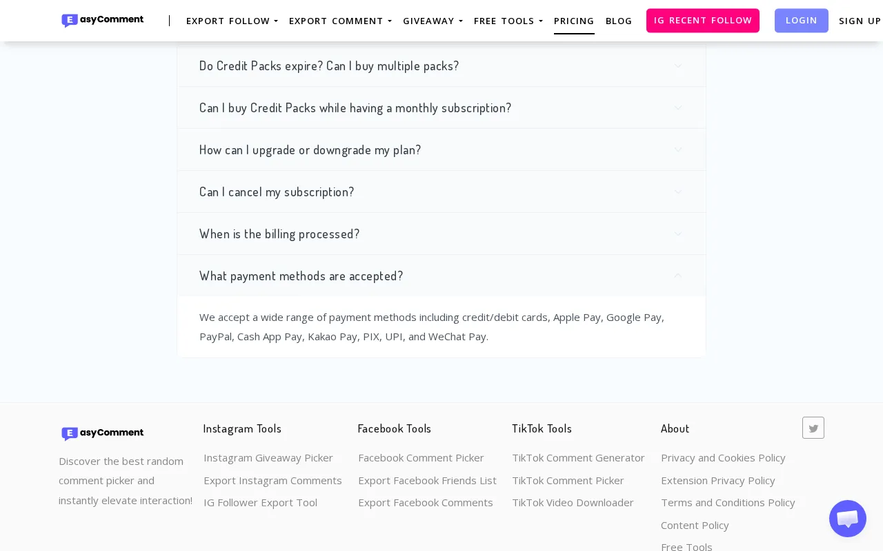 EasyComment — pricing page